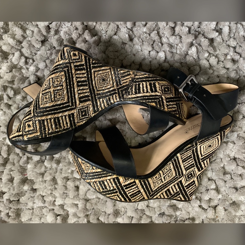 ShoeDazzle Jessamy raffia print wedge